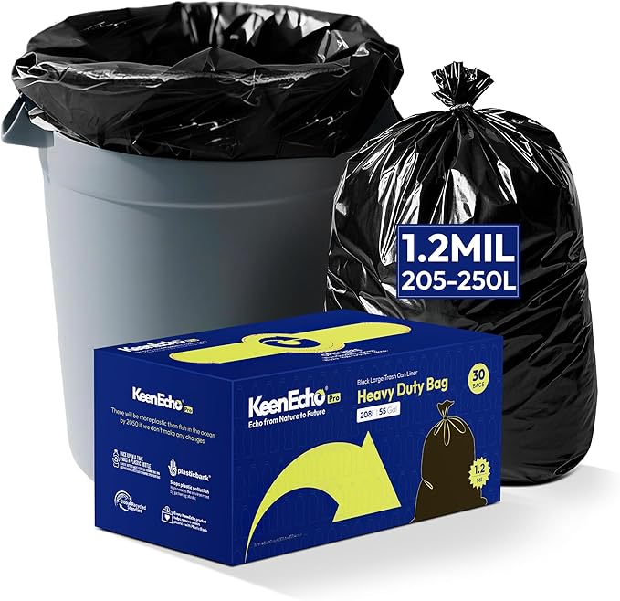 Heavy Duty Contractor Trash Bags 55 Gallon 30 Count 1.2 Mil Strong Black Garbage Bags Leakproof Star Seal for Construction Yard Demolition Debris