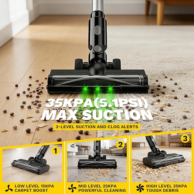 Cordless Vacuum Cleaner Compatible with DeWalt 20V Battery 8-in-1 Stick Vacuum with Pet Brush 35KPA Suction 350W Brushless Motor Smart Touchscreen for Carpet Floor Car (Battery Not Included)