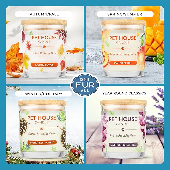 One Fur All Pet House Candle 2 Pack - Plant-Based/Soy - Clean Burning Scented Long Lasting Pet Odor Candle for Home - Sunwashed Cotton