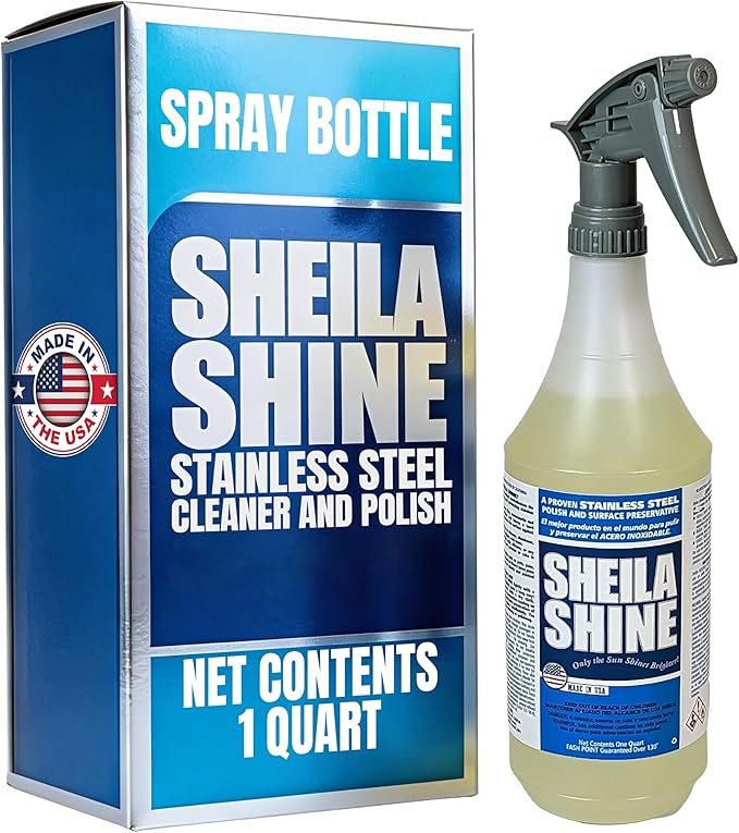 Sheila Shine 1 Quart Stainless Steel Cleaner and Polish - Cleans Polishes &amp Protects Kitchen Appliances Refrigerators Sinks Ovens &amp Grills - Spray &amp Polish Stainless Steel Cleaner