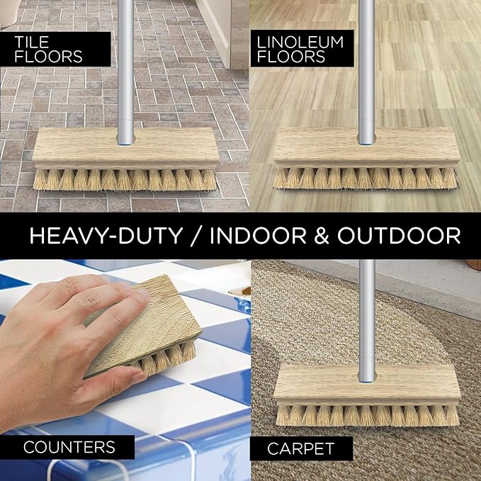 LOLA Deck Scrub Brush 9 x 3.5 Head w/Tampico Bristles for Outdoor Cleaning Removes Dirt &amp Grime from Patios Decks Grout 1 Count