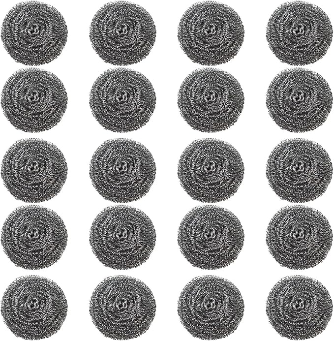 20Pcs Cast Iron Scrubber Food Grade Stainless Steel Chainmail Scrubber with Heat Resistant Pan Scraper Anti-Rust Brush(20pcs Wire brush)