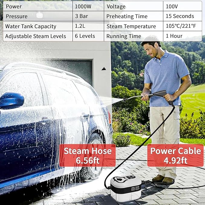 Portable Steam Cleaner 2500W Pressurized Handheld Steam Cleaner with 1.2L Water Tank 6 Levels Steam Output Cleaning Steamer for Cleaning Home Furniture Bathroom Car Detailing (Red)