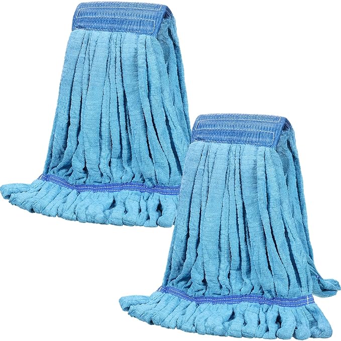 Lallisa 2 Pcs Commercial Mop Head Replacement 18 Oz Tube Microfiber Mop Heads for Floor Cleaning Industrial Mop Heads Blue Looped End Wet Mop Head Refill for Home Commercial Industrial Use