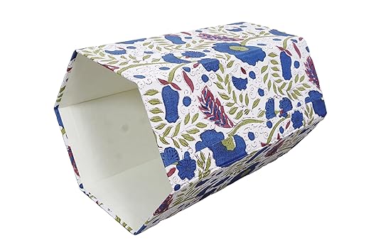 Handmade Cotton Paper Waste Basket Stylish Trash Can for Home or Office (1 Green Bule FLOWAR)