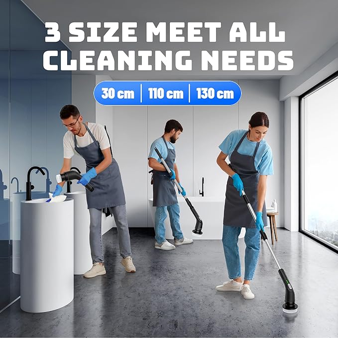 Shower Scrubber with Long Handle - Bathroom Power Electric Spin Scrubber for Cleaning Bathtub with 7 Brush Heads - Cordless IPX7 Waterproof Automatic for Grout Tile Tub Toilet Car