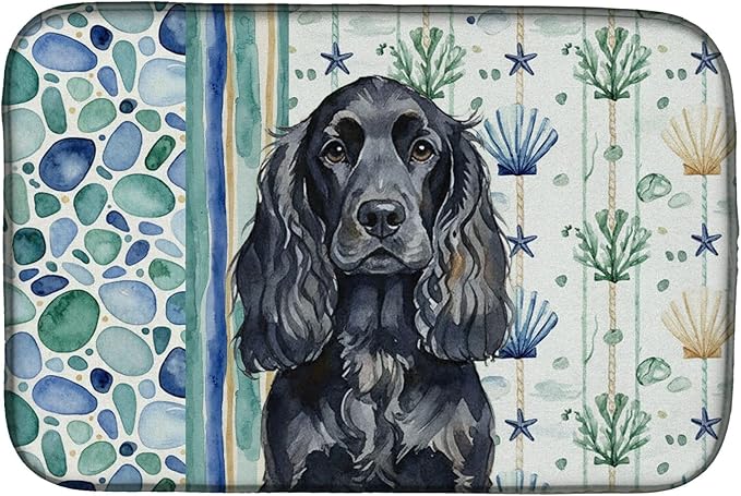 Caroline's Treasures Black English Cocker Spaniel Coastal Sea Glass Dish Drying Mat Absorbent Dish Drying Mat Pad for Kitchen Counter Dish Drainer Mat for Countertop 14 x 21 Multicolor