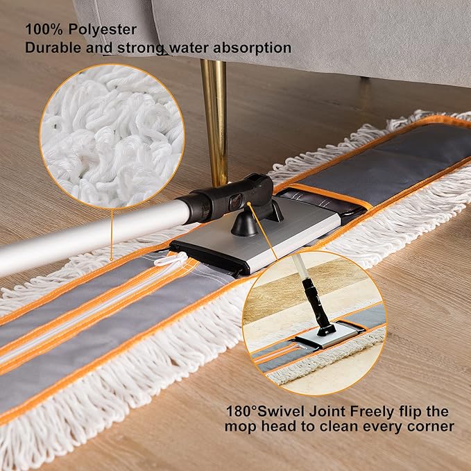 36 Commercial Dust Mops for Floor Cleaning Heavy Duty Floor Duster Mop with Long Handle Hotel Gym Household Cleaning Supplies for Hardwood Tiles Marble Floors (Grey)