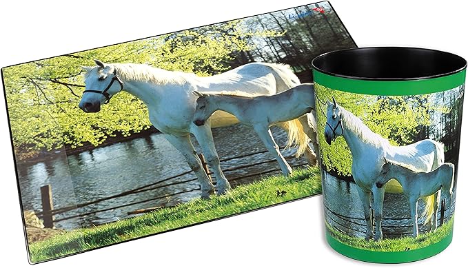 Runner trash 13 litre trash can perfect for the nursery round sturdy plastic Dogs Pferd und Fohlen am See