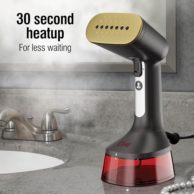 CHI Handheld Garment Steamer for Clothes Fabric Brush Large 300 ml Water Tank 2 Steam Modes Ergonomic Handle Portable Steamer for Clothes 10’ Cord (11590)