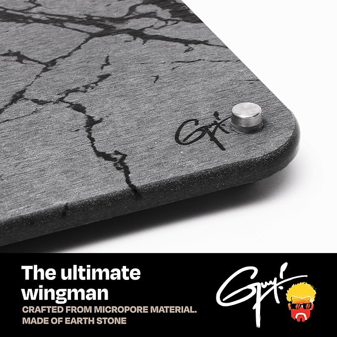Guy Fieri’s Flavortown Stone Dish Drying Mat 16x12 with Anti-Slip Stainless Steel Feet Kitchen Counter Mat Durable Stone Drying Rack for Dishes and Glassware Gray Dark Marble