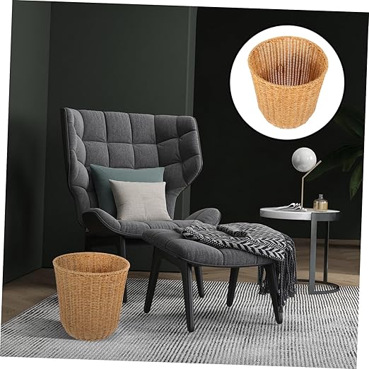 PRETYZOOM Medium Imitation Rattan Storage Basket Handwoven Wastebasket for Kitchen and Bedroom Versatile Woven Trash Can Stylish Design