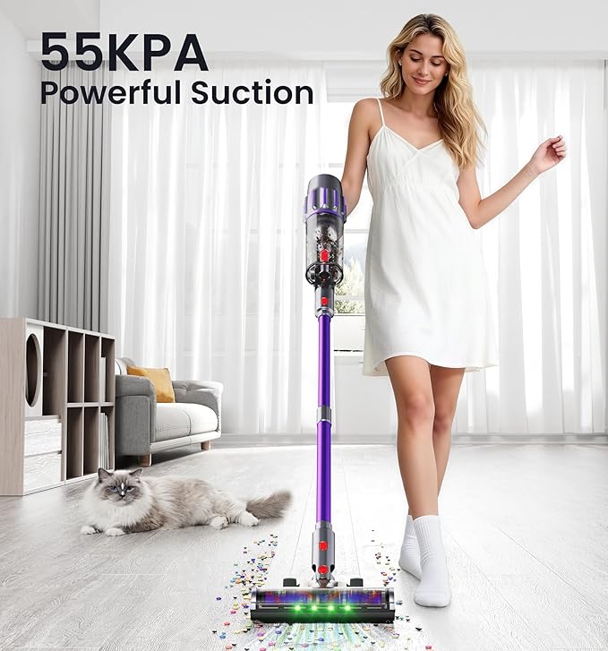 Cordless Vacuum Cleaner650W 55KPA 90Mins Vacuum Cleaners for Home with Self-StandingSmart DisplayV-Shaped Anti-Tangle BrushWall Mount ChargingCordless Stick Vacuum for HomeFloorsCarpetPet Hair