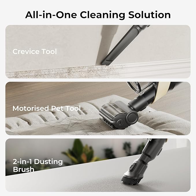 Candy Cordless Stick Vacuum Cleaner 650W/320AW Powerful Suction Up to 100min Flexi-Fold Tube SmartSense Tech LED Headlights Pet Hair Pickup Pet &amp Crevice Tools for Hard Floor &amp Carpet
