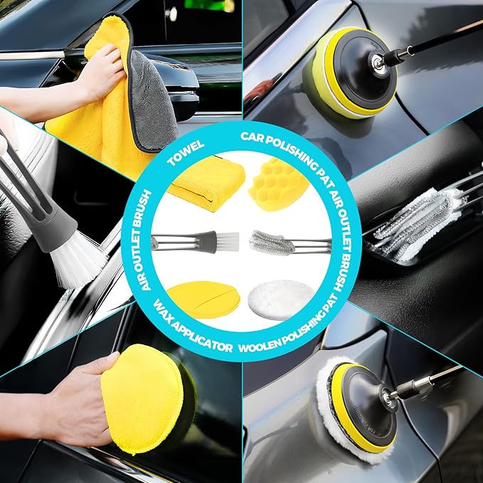 30Pcs Car Detailing Kit Car Wash Cleaning Kit Auto Detailing Drill Brush Set Car Cleaning Gel Car Cleaning Supplies for Interior Exterior Wheels Windows
