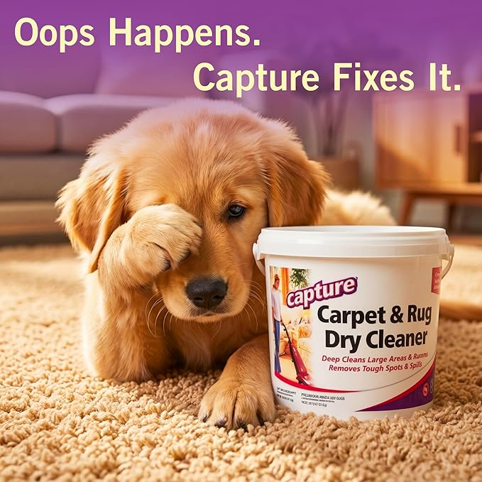 Capture Carpet &amp Rug Dry Cleaner w/Resealable lid - Home Car Dogs &amp Cats Pet Carpet Cleaner Solution - Strength Odor Eliminator Stains Spot Remover Non Liquid &amp No Harsh Chemical (4 Po