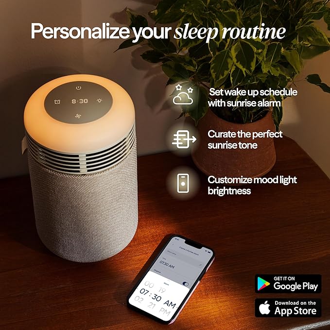 BLUEAIR Purifier for Bedroom - Mini Restful - Sunrise Clock with HEPASilent Filtration and Wake Up Light - Cleans Air and Supports Circadian Rhythm - USB-C and App Connectivity Beige