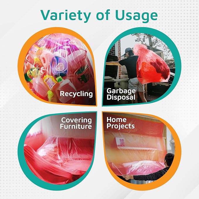 PlasticMill Heavy Duty Trash Bags - Red Garbage Bags - Plastic Waste Bags - Tall Trash Sacs Trash Can Liners - 33-Gallon Large Kitchen Trash Bags 1.5 Mil 33x39 (100-Count)