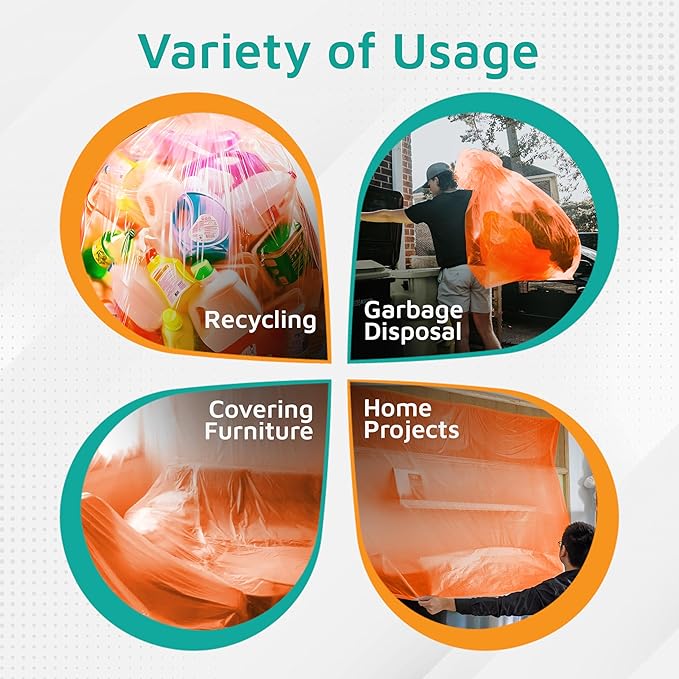 PlasticMill Heavy Duty Trash Bags - Orange Garbage Bags - Plastic Trash Bags - Tall Trash Bags Trash Can Liners - 50-60 Gallon Large Kitchen Trash Bags 3 Mil 38x58 (50-Count)