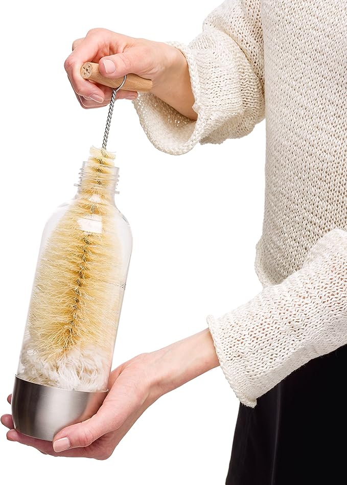 Redecker Tampico Fiber and Wool Soda Stream Bottle Brush with Beechwood Handle Unique Teardrop Shape Easily Cleans Bottles Jars and Specialty Glassware 12-inches Made in Germany