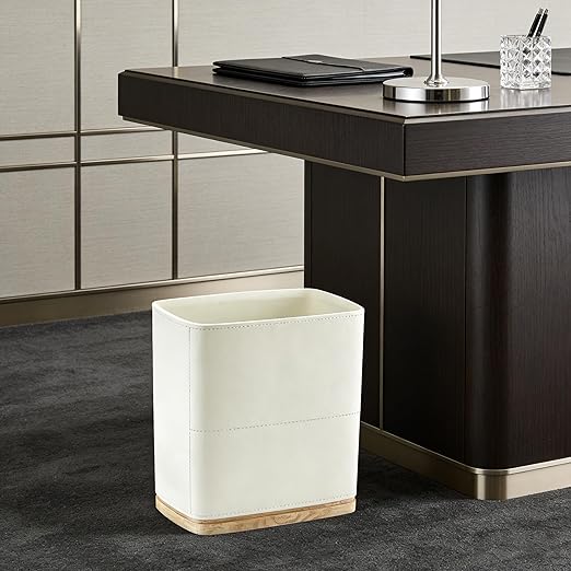 Polytree Bathroom Trash Can 1.8 Gallon(7 Liter) Small Kitchen Garbage CanDecor Wastebasket for Bedroom OfficeResin Hand-Carved Leather Beige