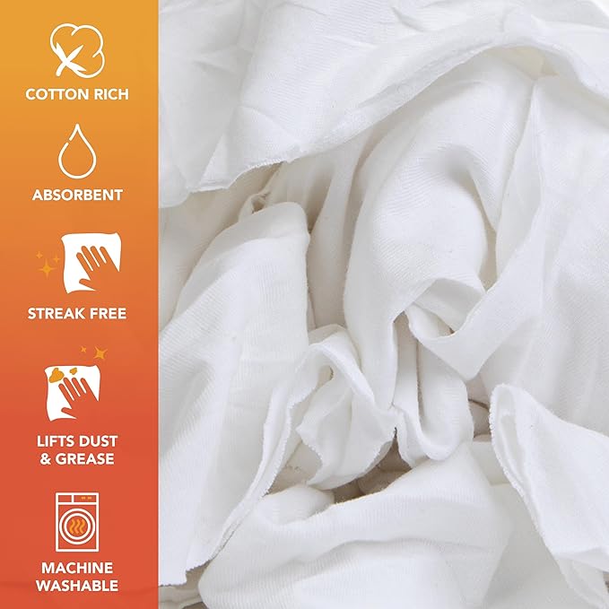 Arkwright W43 Cotton Tshirt Rags - 10 lb Bag - (Case of 4) Soft Lint Free Cloths for Cleaning Streak &amp Scratch-Free Professional Grade Bulk Wiping Towels for Polishing Painting and Staining W