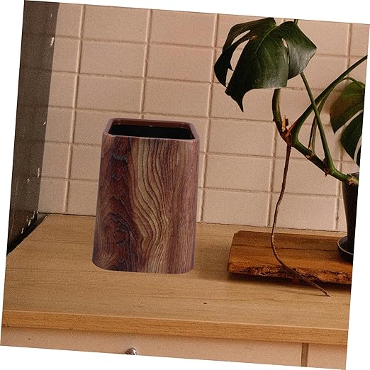 Unomor Wood Grain Plastic Trash Can Faux Wood Wastebasket for Kitchen Bathroom to Clean and Maintain Elegant Design for Home Decor