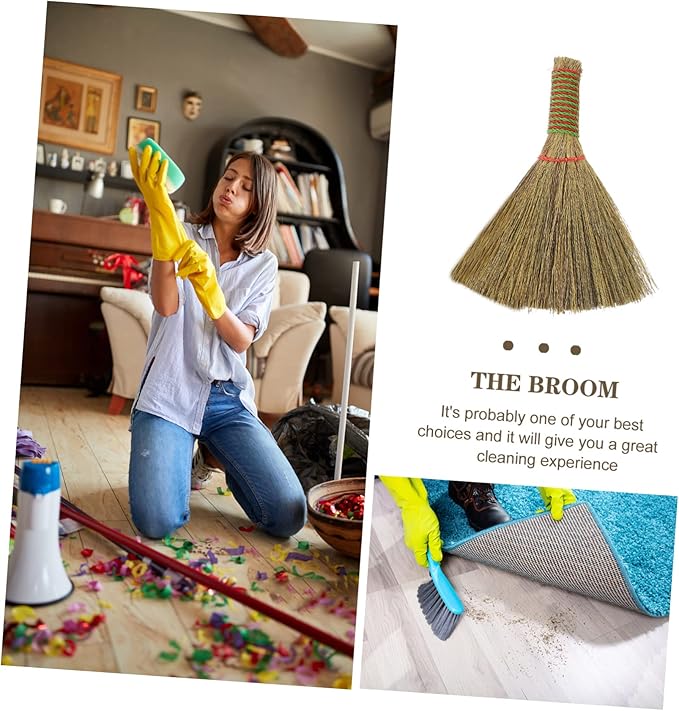 minkissy 8pcs Ergonomic Handle Straw Broom Small Brush Straw Bristle Broom Home Use