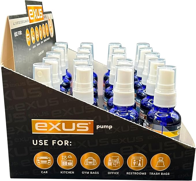 Exus Pump Spray Concentrated Oil Based Odor Eliminator &amp Air Freshener Use for house car bathrooms Kitchen office. Strong Air freshener Display Mix (20 Count)