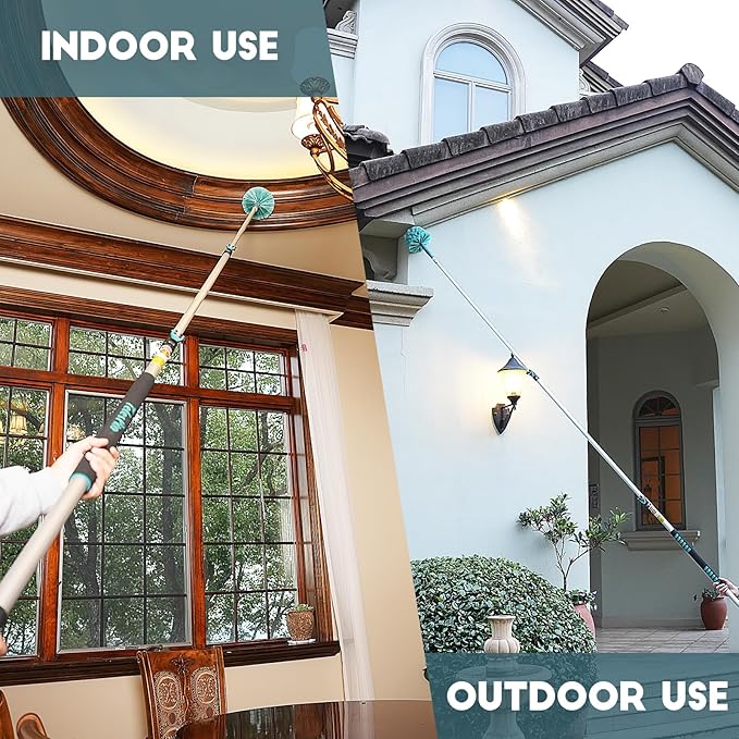 20 Feet High Reach Cobweb Duster with 5-12Ft Extension Pole Webster Cobweb Duster with 3-Stage Telescopic Aluminum Pole Spider Web Brush for Outdoor &amp Indoor Cleaning - Soft Bristles.