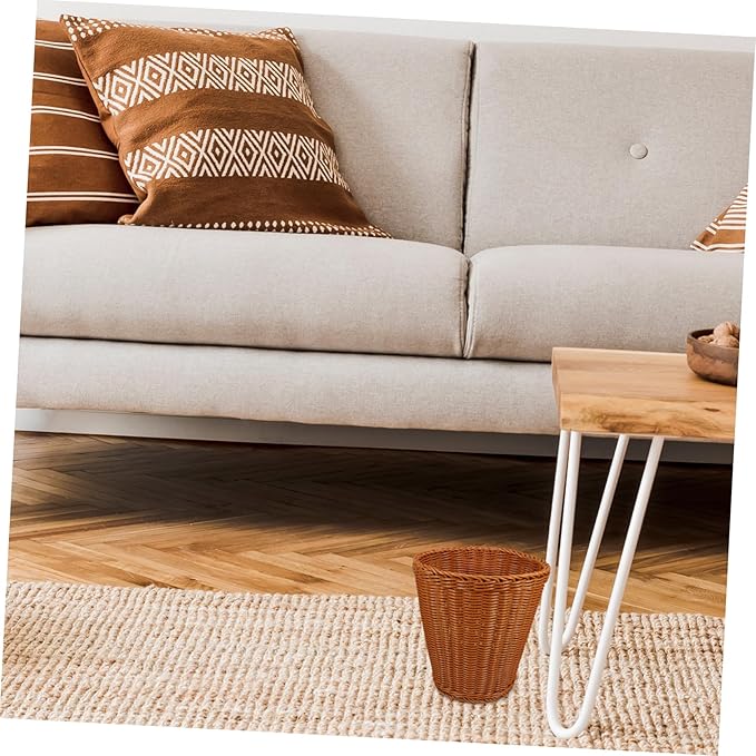 Imitation Rattan Woven Trash Can with Lid Lightweight Rustic Storage Basket for Living Room Bedroom Office and Portable Wastebasket for Sundries Organization