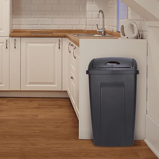 13 Gallon Trash Can Plastic Swing Top Kitchen Garbage Trash Can Black