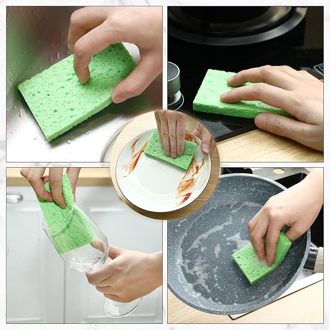 Zhengmy 100 Pieces Sponges Kitchen Compressed Sponges Bulk Natural Dish Sponge Compressed Wood Pulp Cleaning Sponge Without Scratching for Kitchen Bathroom 3.9 x 2.4 x 0.12 Inch (Green)