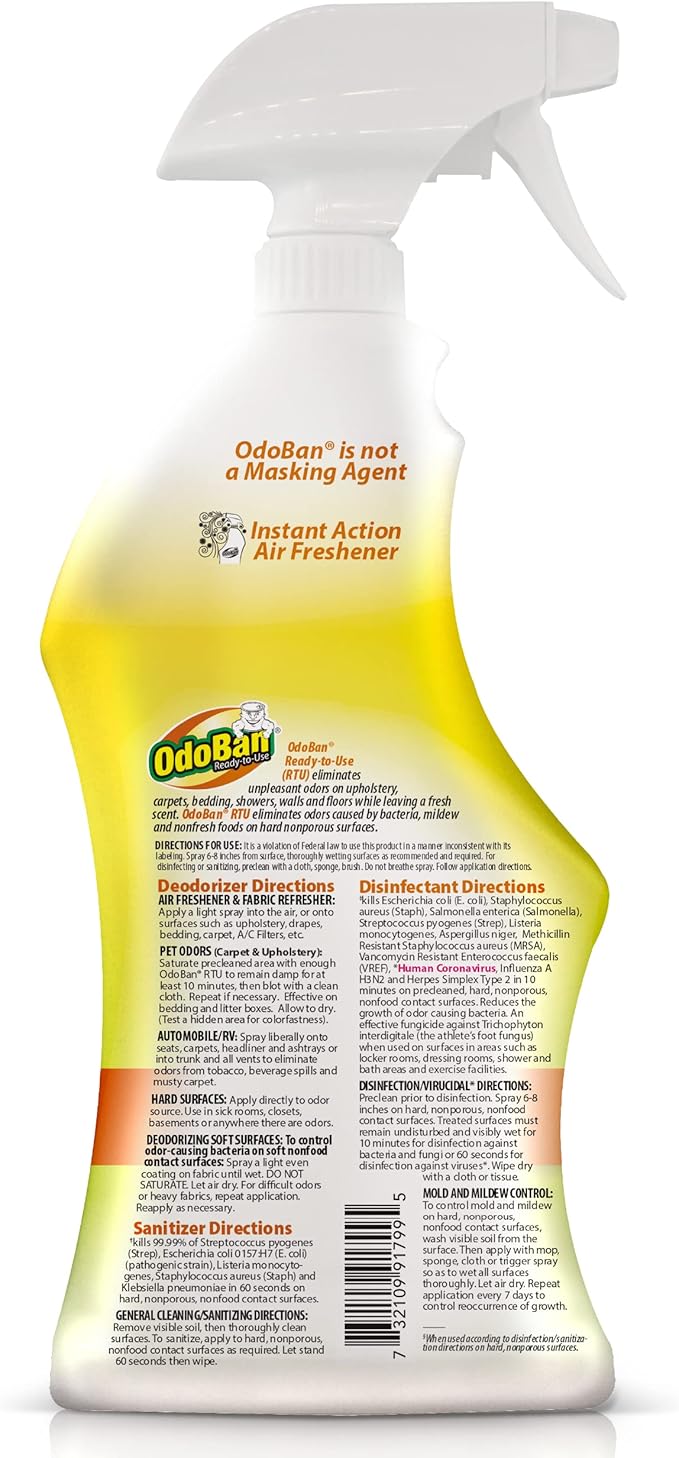 OdoBan Ready-to-Use Disinfectant and Odor Eliminator Made in the USA Citrus Scent Set of 2 32 oz Spray and 1 Gallon Concentrate