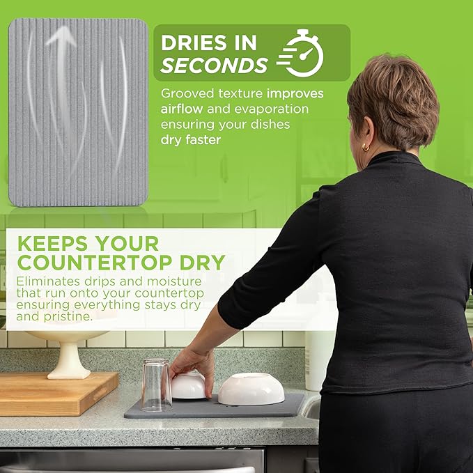 Stone Drying Mat For Kitchen Counter – Non Slip Diatomite Stone Dish Drying Mat With Grooved Surface – 11.8 X 15.8 – Water-Absorbent Fast-Drying Stone Sink Mat Minimalist Kitchen Drying Mat