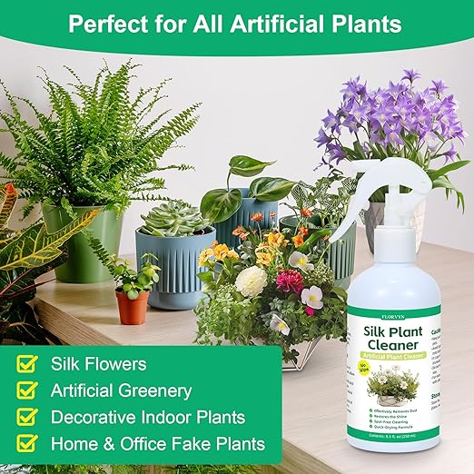 Silk Plant Cleaner Spray No Wipe Artificial Plant Cleaner for Fake Plants &amp Flowers Quick-Dry Dust Remover for Silk Flowers Restores Shine Spot-Free Cleaning Spray Fake Greenery Plant Clean
