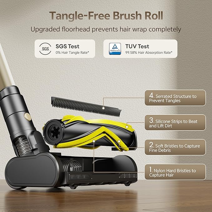 Ultenic Cordless Vacuum Cleaner 600W 60KPA 65Mins Vacuum Cleaners for Home Stick Vacuum Cordless with Touch Screen Self-Standing 180° Lay-Flat Anti-Tangle Brush for All Floors/Pet Hair/Carpets