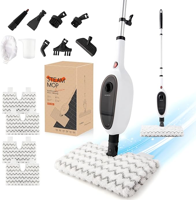 Steam Mop with Attachments/Pad 2PCSUnique Double-Sided Flip Design - 260°F/126°C High Temperature Deep Cleaning Floor Steamer for Kitchen Living Room Wood Floor Tile Cleaning