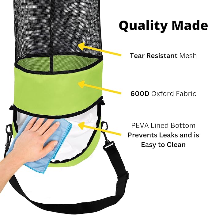 Boat Trash Bag - Heavy-Duty 600D Mesh Oxford Fabric with Bottom Zipper and Top Rubber Closure - Leakproof and Washable for Boats Kayaks Campers RVs and More