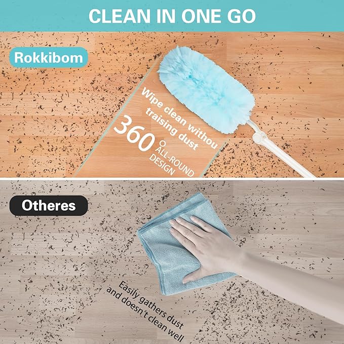360° Duster Refills Kit for Swiffer Duster 25 Pack &amp 1 Handle Multi-Surface Dusters with 4X Microfibers. Efficient Duster Kit for Cleaning Pet Hair Home Office Blinds Furniture and More