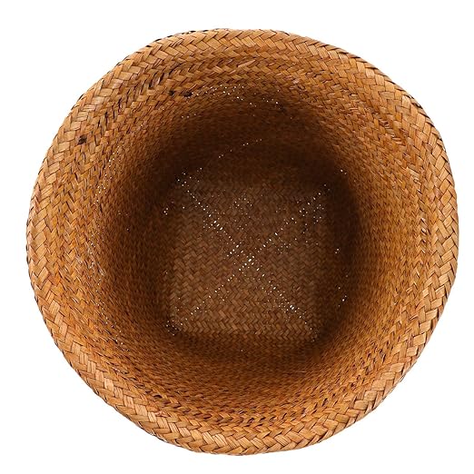 Healifty Hand Woven Straw Wastebasket Medium Rustproof Household Waste Can for Living Bedroom Office Open Top Rubbish Container with Stable Frame and Smooth Edges Random Color