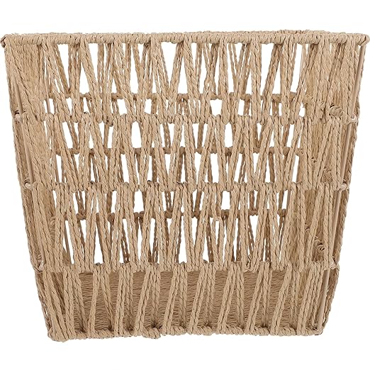 ARTIBETTER Woven Waste Basket Handcrafted Trash Can with Hollow Design 13.5 Inch Light Brown Woven Wastepaper Bin for Home Bathroom Kitchen Storage and Organization