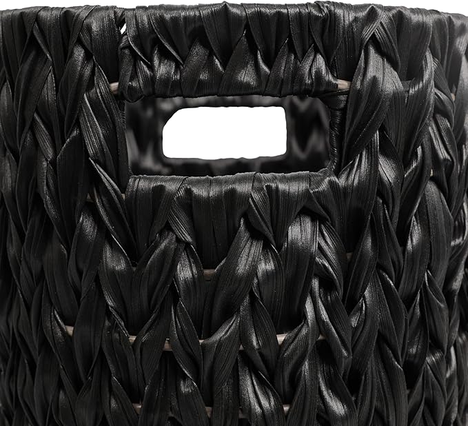 happimess HPM1407C-SET2 Maple Contemporary Farmhouse Resin 4.5-Gallon Tapered Oval Wicker Watebasket with Handles Black (Set of 2)