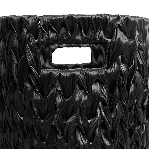 Eyely MPH1407C-SET2 Beech Contemporary Farmhouse Resin 4.5-Gallon Tapered Oval Wicker Watebasket with Handles for Kitchen Office Bathroom Bedroom Dorm Black (Set of 2)