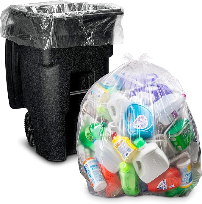 Veska 95 Gallon Trash Bags Clear (Huge 25 Count w/Ties) 95-96 Gallon Extra Large Garbage Bags Clear Recycling Trash Bags 90 Gallon