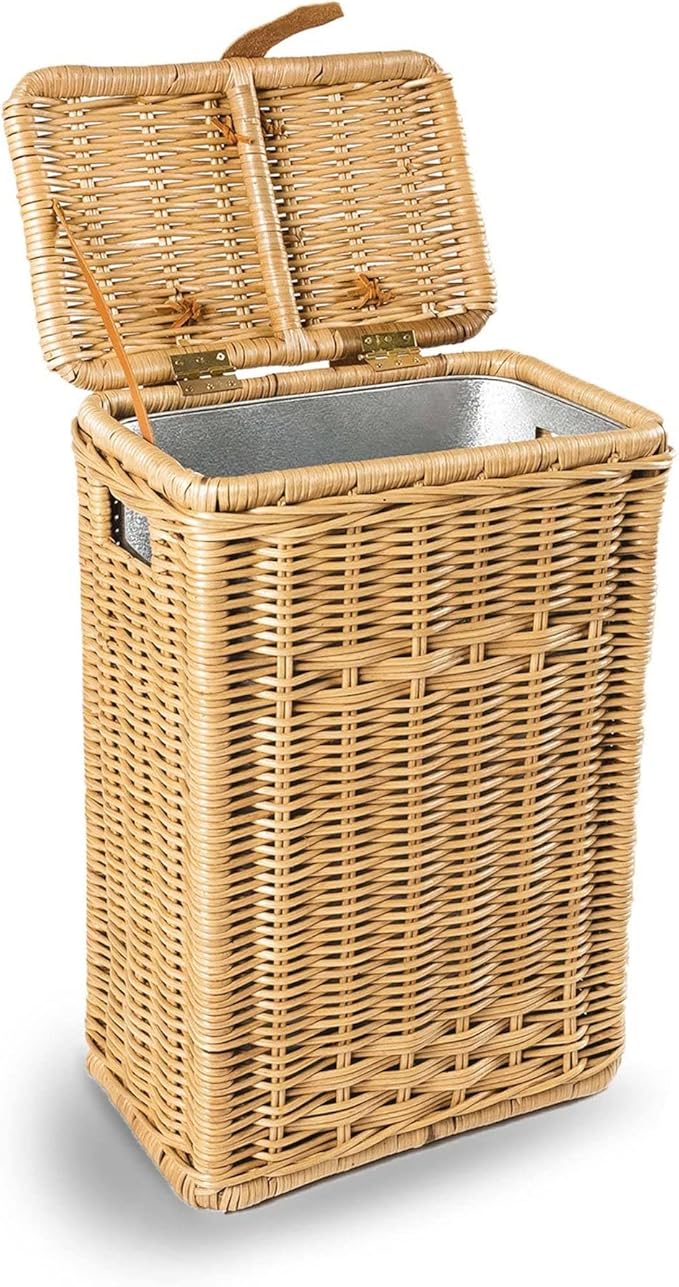 The Basket Lady Wicker Trash Basket with Metal Liner 16 in L x 10.5 in W x 24 in H 10 gallon capacity Sandstone