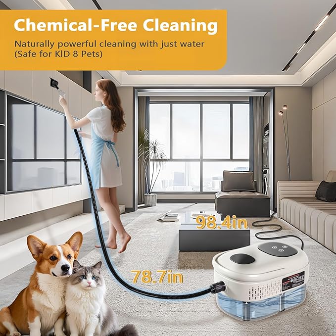 Handheld Steam Cleaner 1000ml Water Tank 15S Heat-up Time Multipurpose Steamer for Home Use Pressurized Steamer for Cleaning Floor Upholstery Grout and Car White
