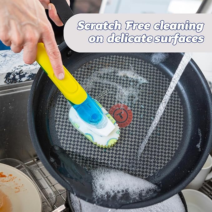 Scrub Daddy Dish Daddy Dish Wand &amp Connector Head Soap Dispensing Dish Brush Texture Changing Washing Up Sponge With Liquid Handle Dish Sponge with Built-in Scraper Scrubbing Head &amp Stand