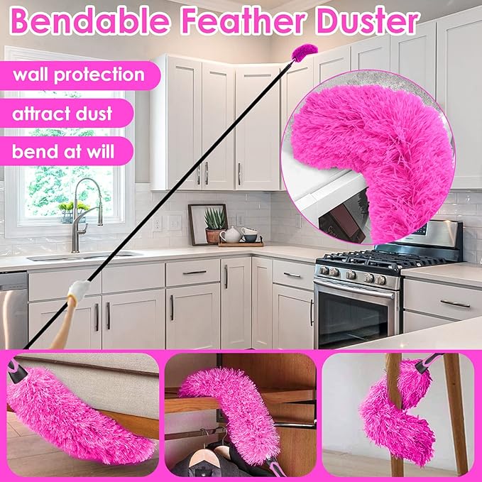 15 Foot Dusters for Cleaning Duster with Extension Pole 7-15ft Microfiber Feather Duster Used for Cleaning Ceiling Fan High Window Blinds Shutters Sofa Cobweb Duster for Home (12 PCS)