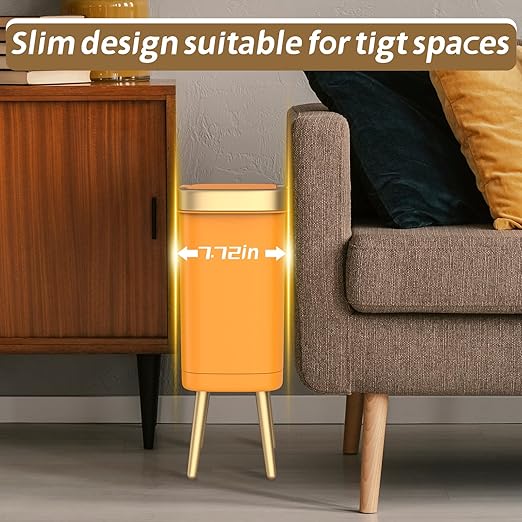 Procade Bedroom Trash Can with LidSlim Bathroom Trash Cans with Lids Dog Proof Trash Bin with Press Top LidModern Gold Trash Can Plastic Waste Basket for Living Room OfficeKitchen 4 Gal-Orange